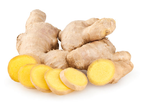 sliced small ginger chips from natural ginger root as natural health remedy