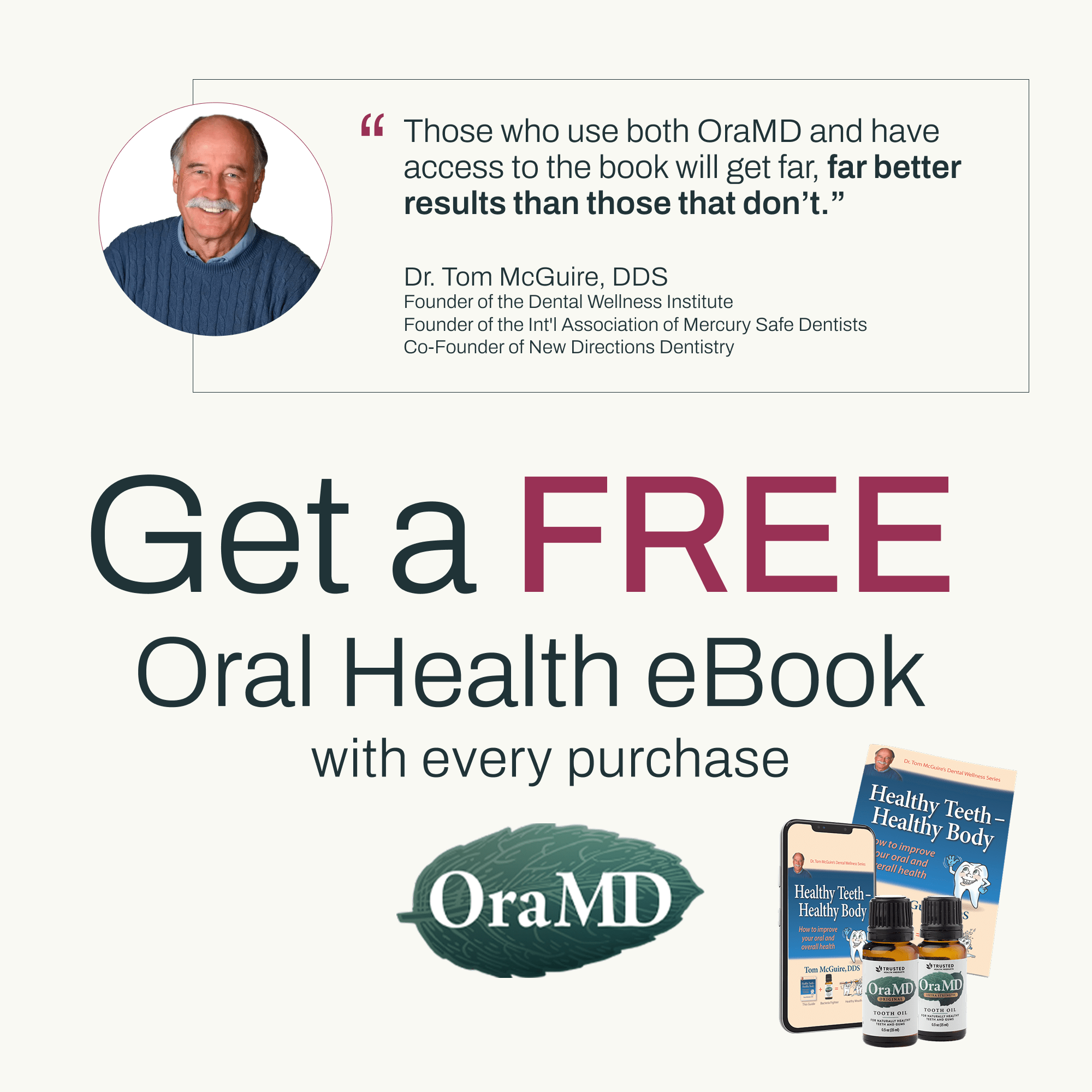 Advertisement for OraMD with a free eBook offer and product display.