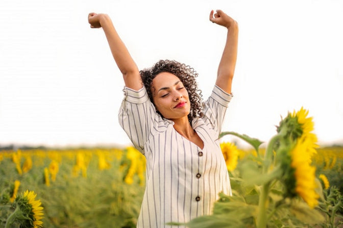 woman happy with boost in daily energy level