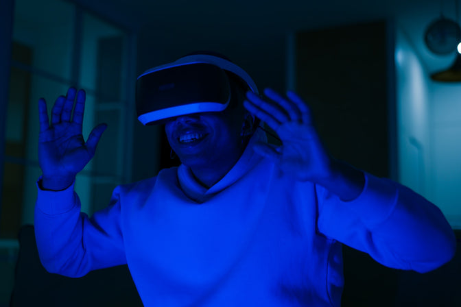 man wearing virtual reality headgear