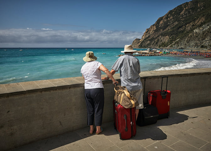 senior couple looking at ocean