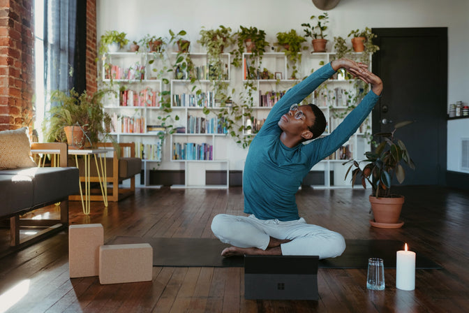 man practicing yoga