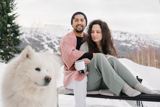 couple sitting outside in winter