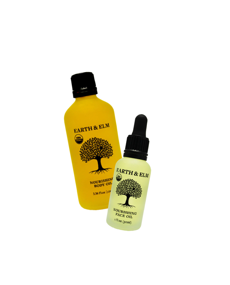 Earth & Elm Face and Body Oil on a white background