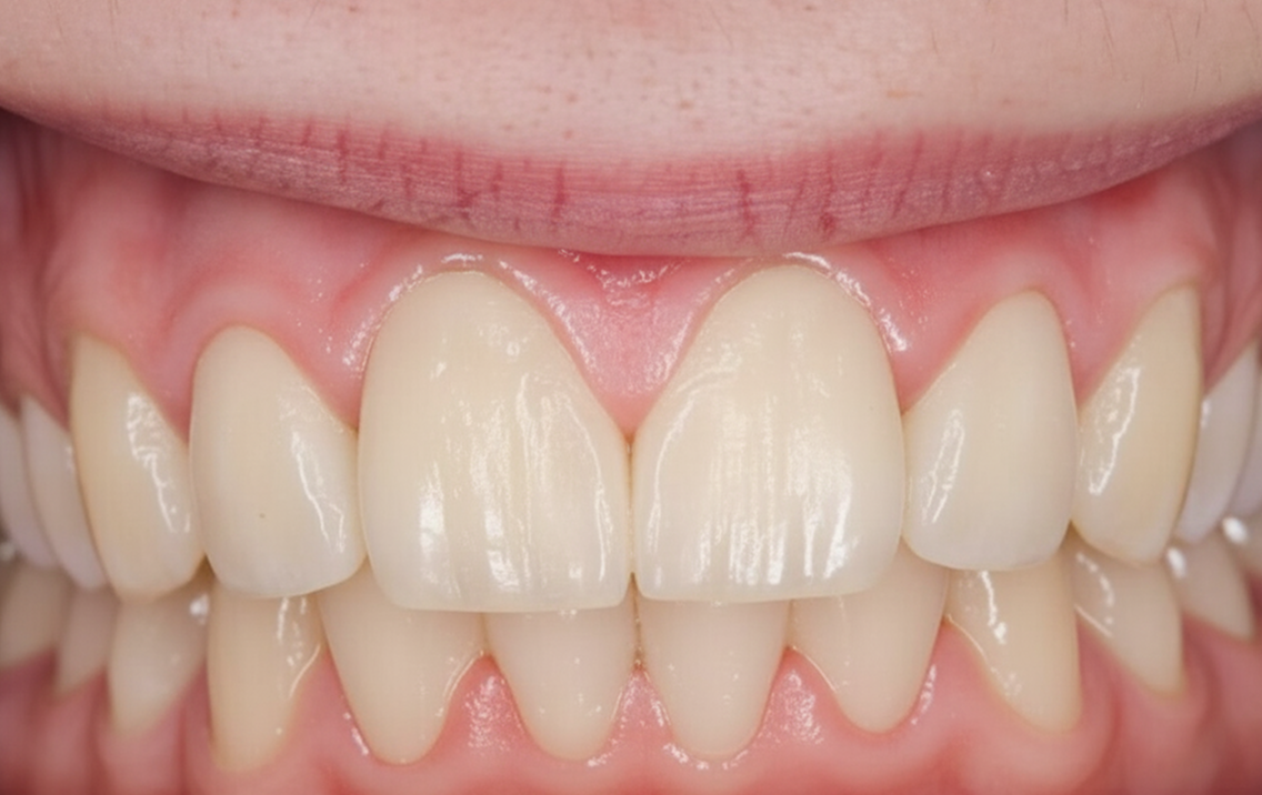 Close-up of a person's teeth with a focus on dental health.