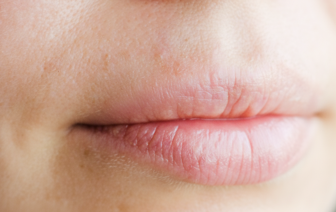 Close-up of a person's lips with a blurred background