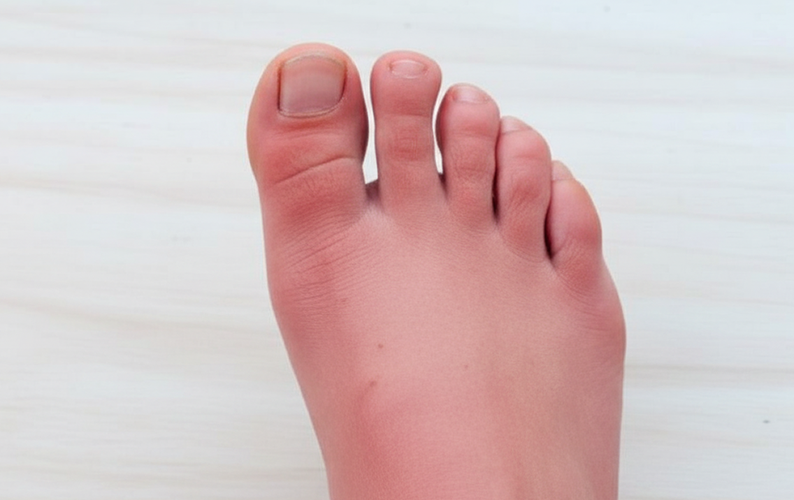 Close-up of a foot with toes on a white background