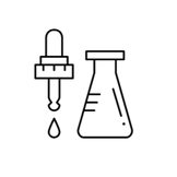 Line drawing of a dropper and beaker on a white background